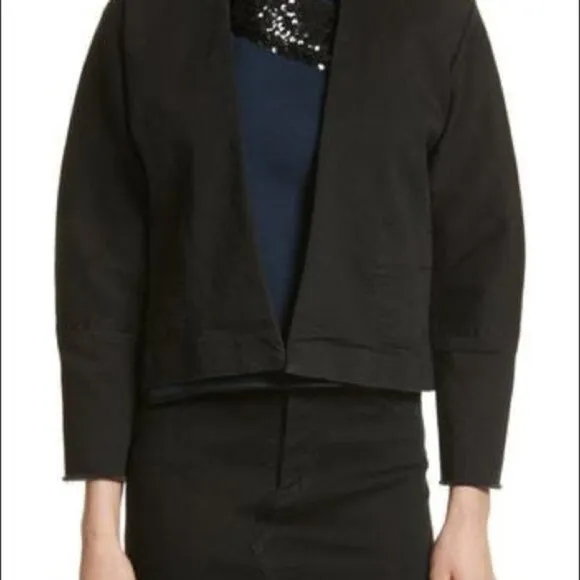 Harvey Faircloth  Ruffle Collar Crop Denim Jacket in Black