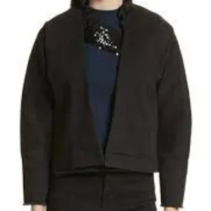 Harvey Faircloth  Ruffle Collar Crop Denim Jacket in Black