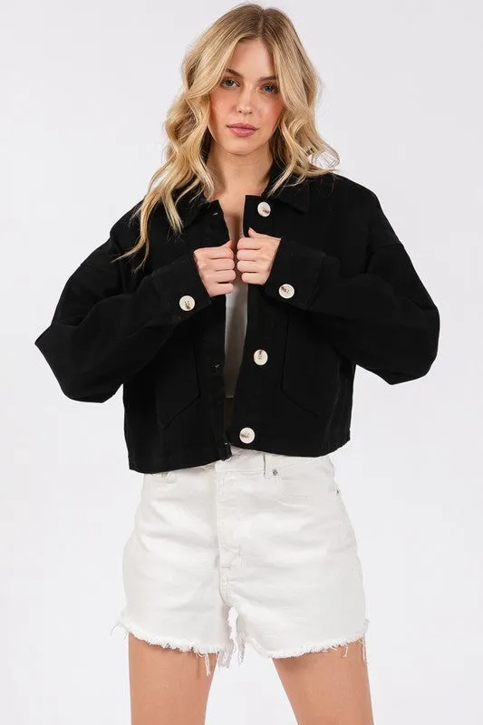 Hazel Blues® |  bytos Button Down Cropped Denim Jacket with Patch Pockets