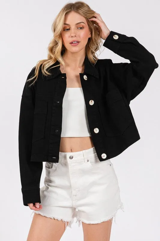 Hazel Blues® |  bytos Button Down Cropped Denim Jacket with Patch Pockets