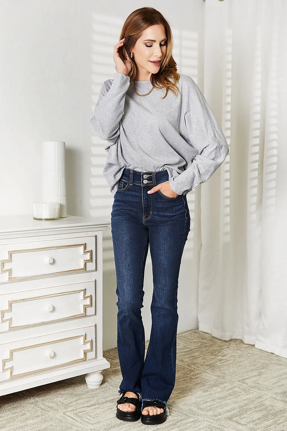 Hazel Blues® |  Double Take Seam Detail Round Neck Long Sleeve Top