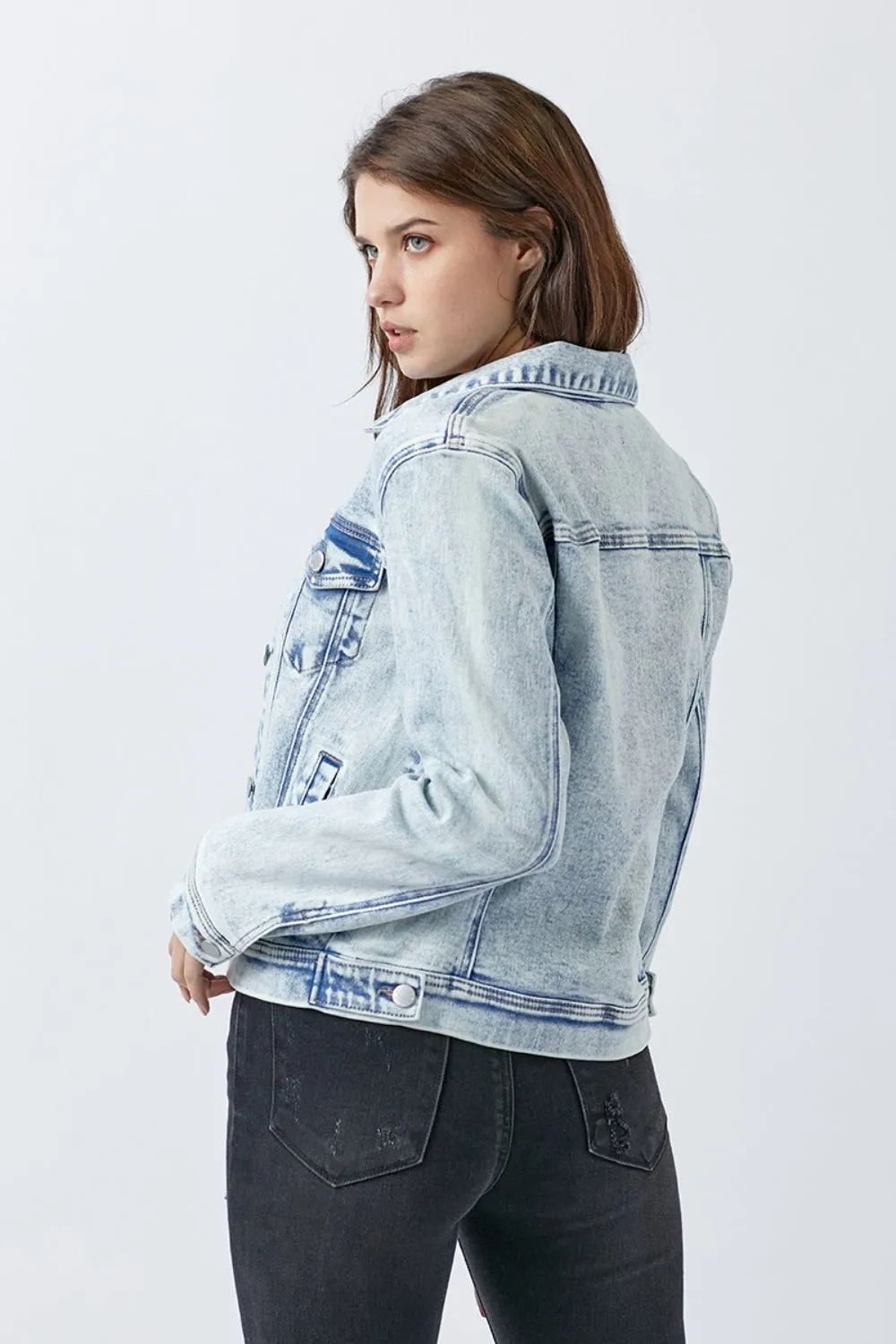 Hazel Blues® |  RISEN Button Up Washed Denim Jacket