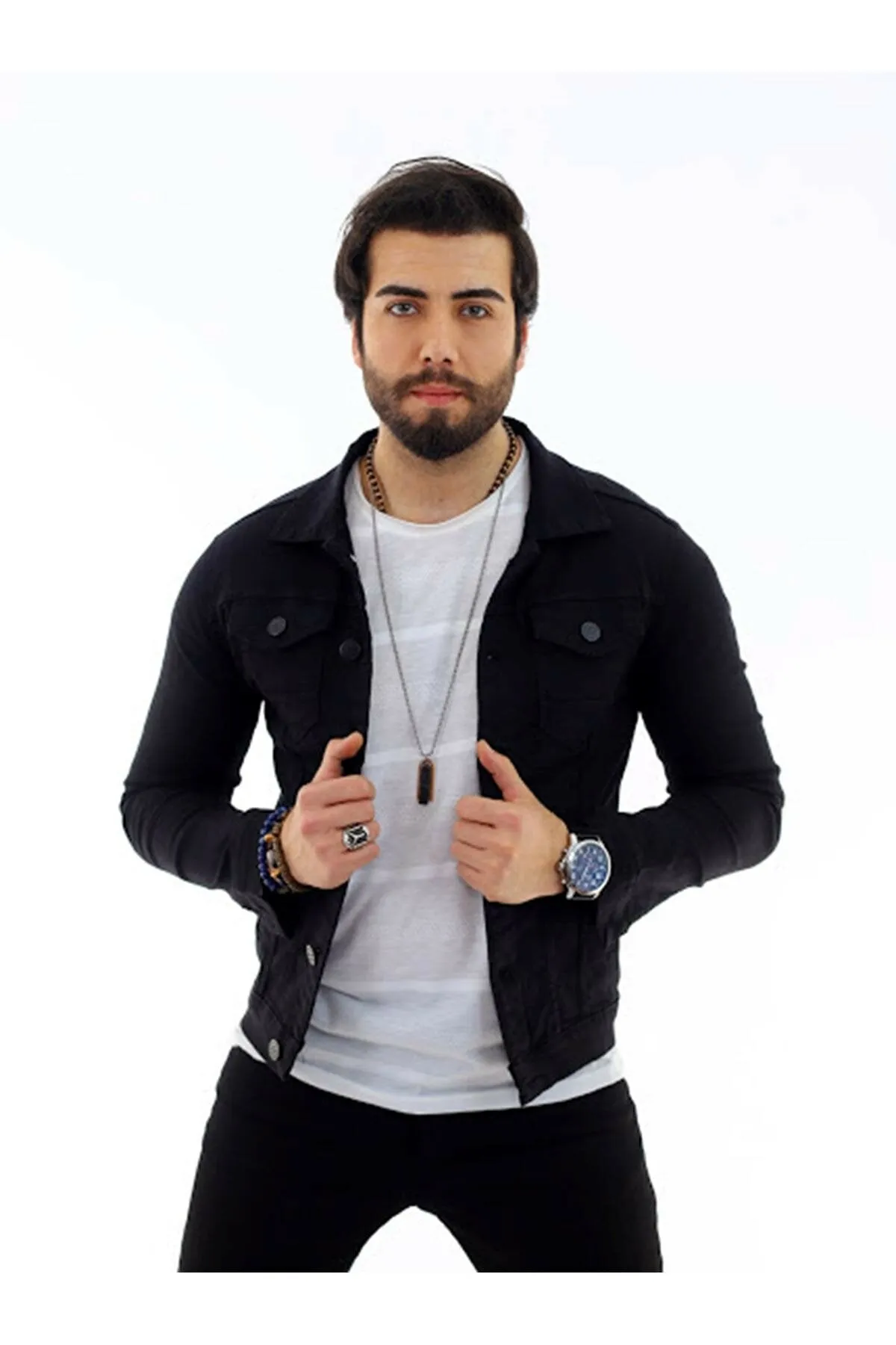 HB Mens Denim Jacket Stretchable Fine Lycra