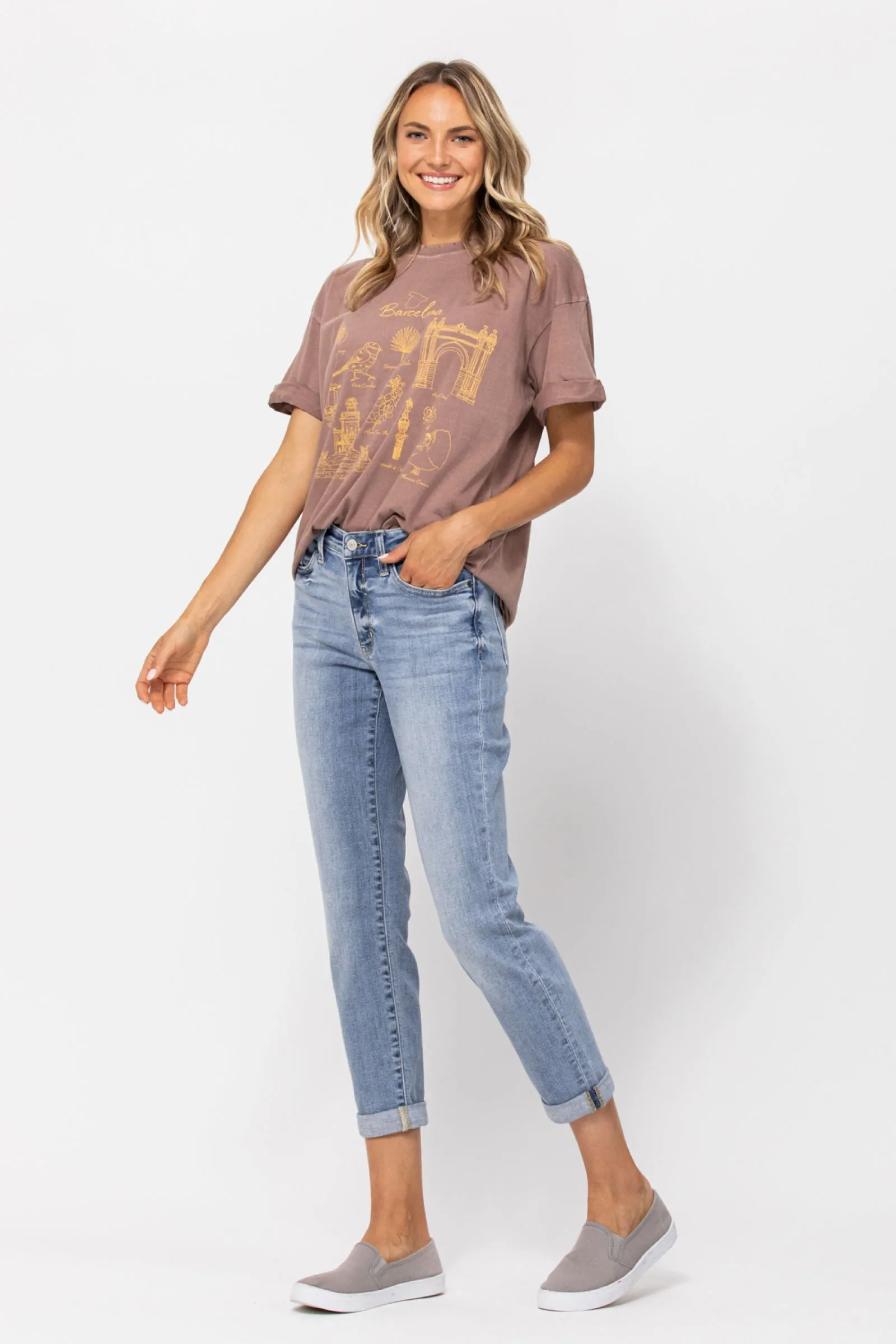 Here To Stay Bleach Wash Boyfriend Jeans