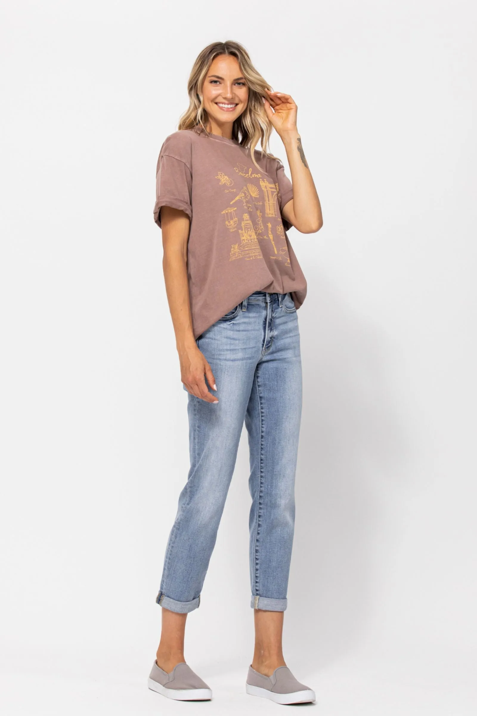 Here To Stay Bleach Wash Boyfriend Jeans
