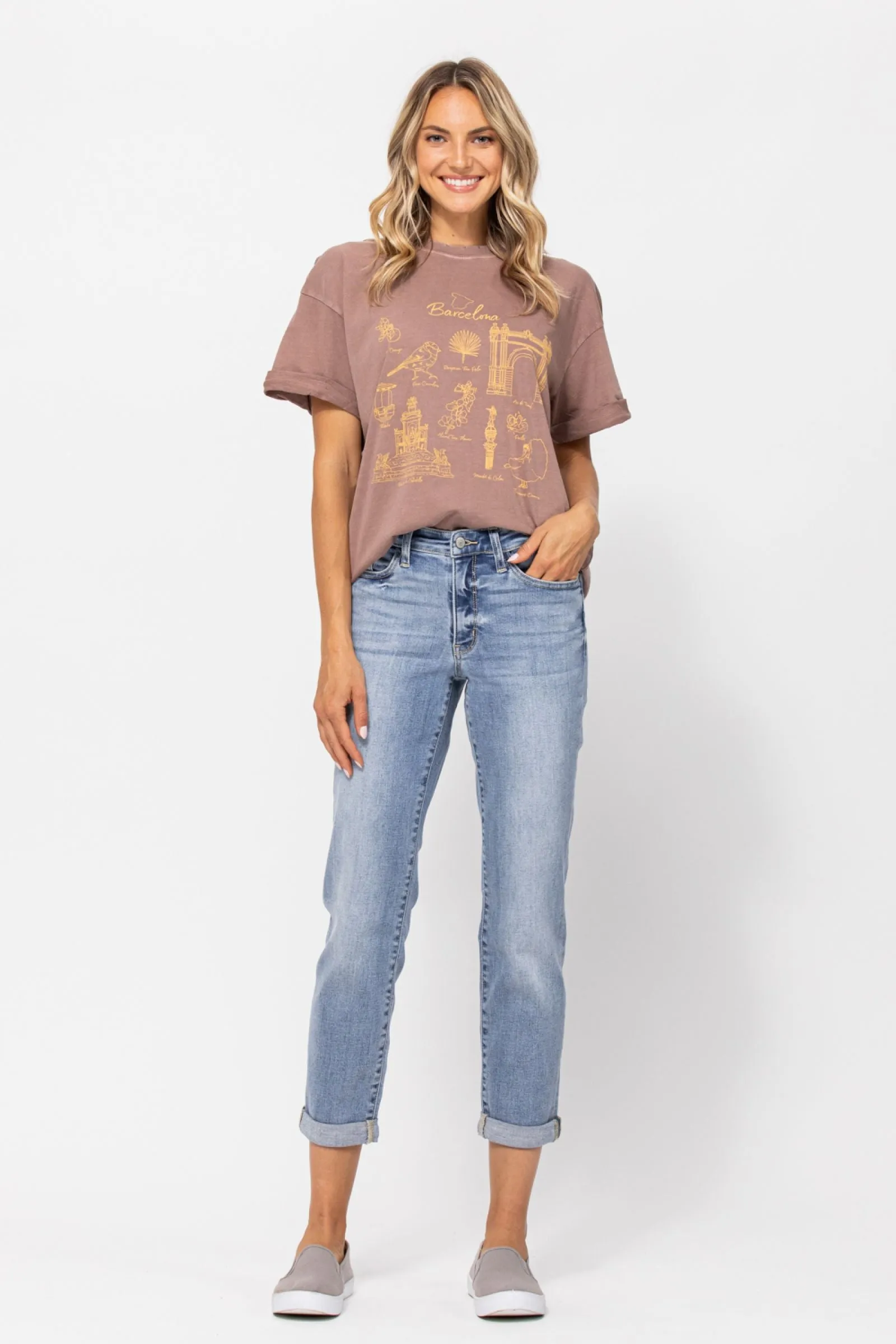 Here To Stay Bleach Wash Boyfriend Jeans