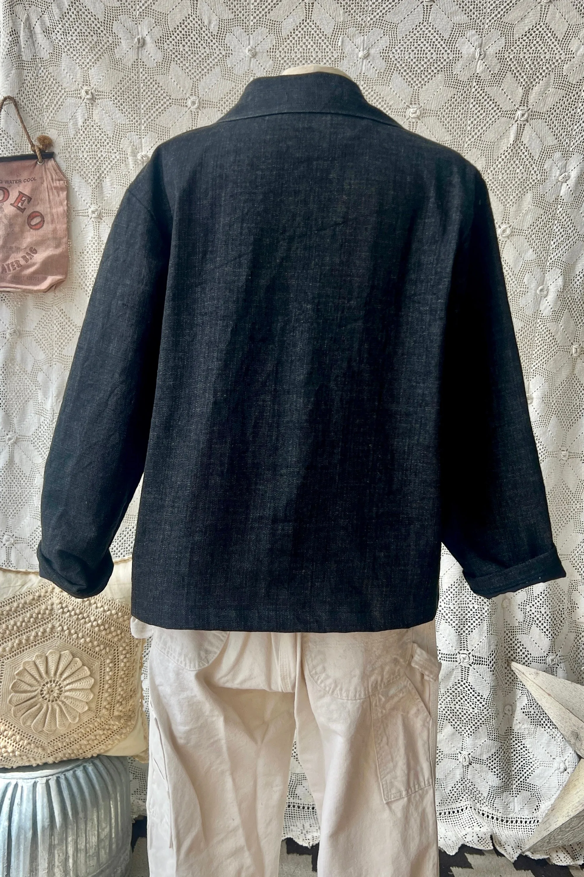 HF191 The Highlands Foundry Black Toile   Denim Utility Jacket