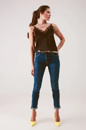 High rise skinny jeans in midwash blue