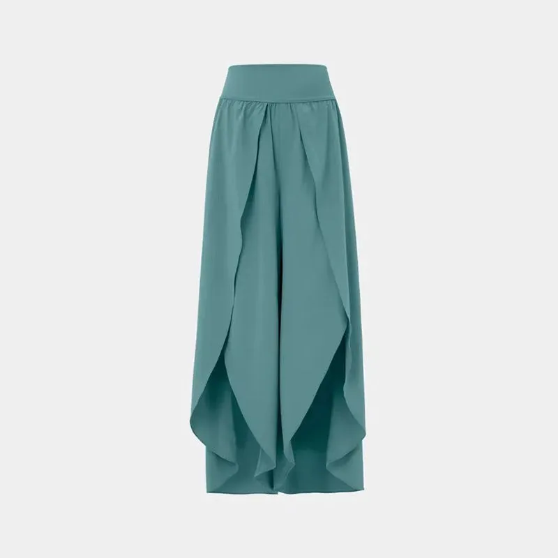 High Waist Back Pocket Flowy Slit Wide Leg Quick Dry Casual Pants