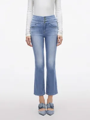 High Waisted Flared Jeans-BLUE ATTACK