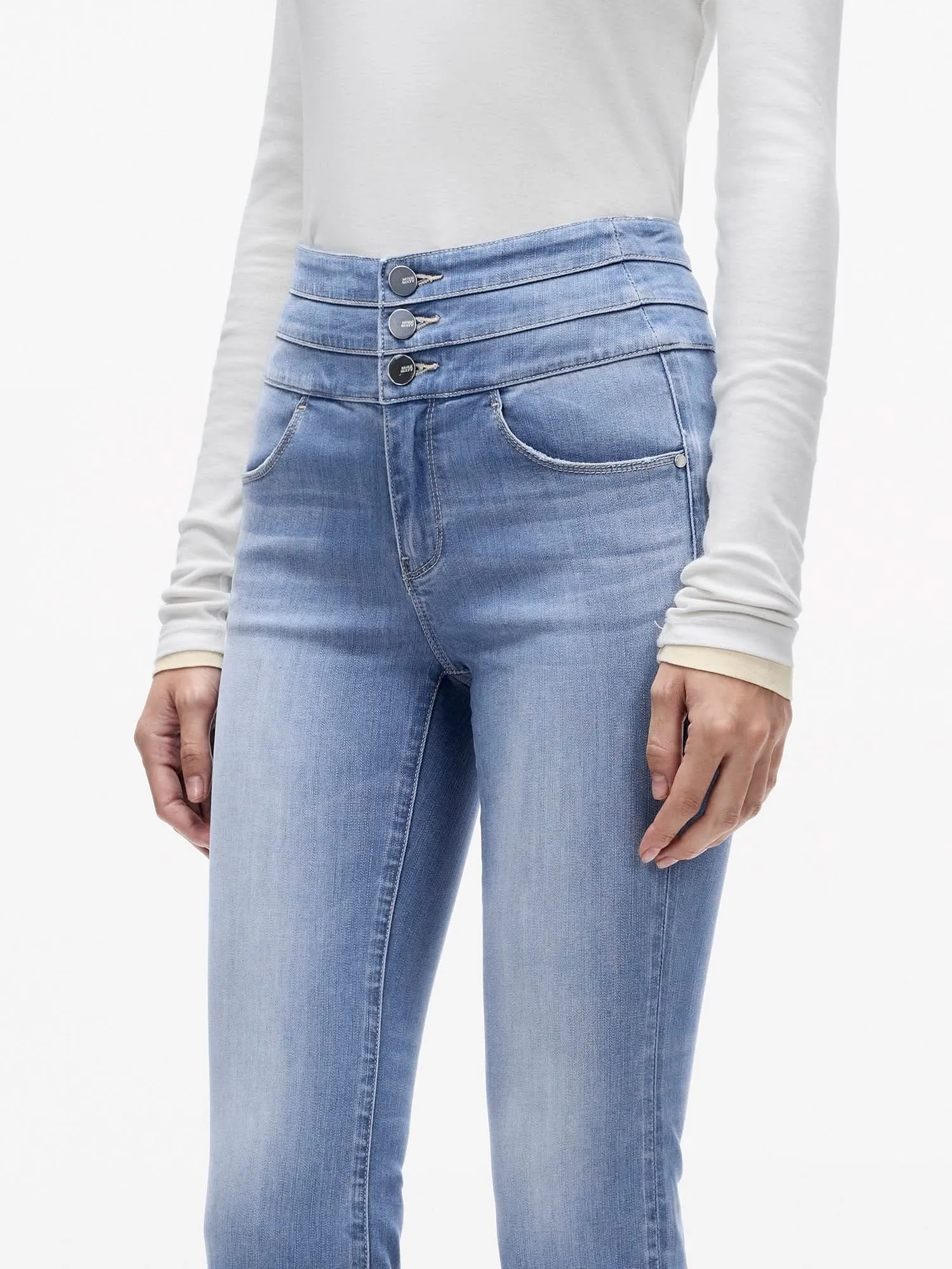 High Waisted Flared Jeans-BLUE ATTACK