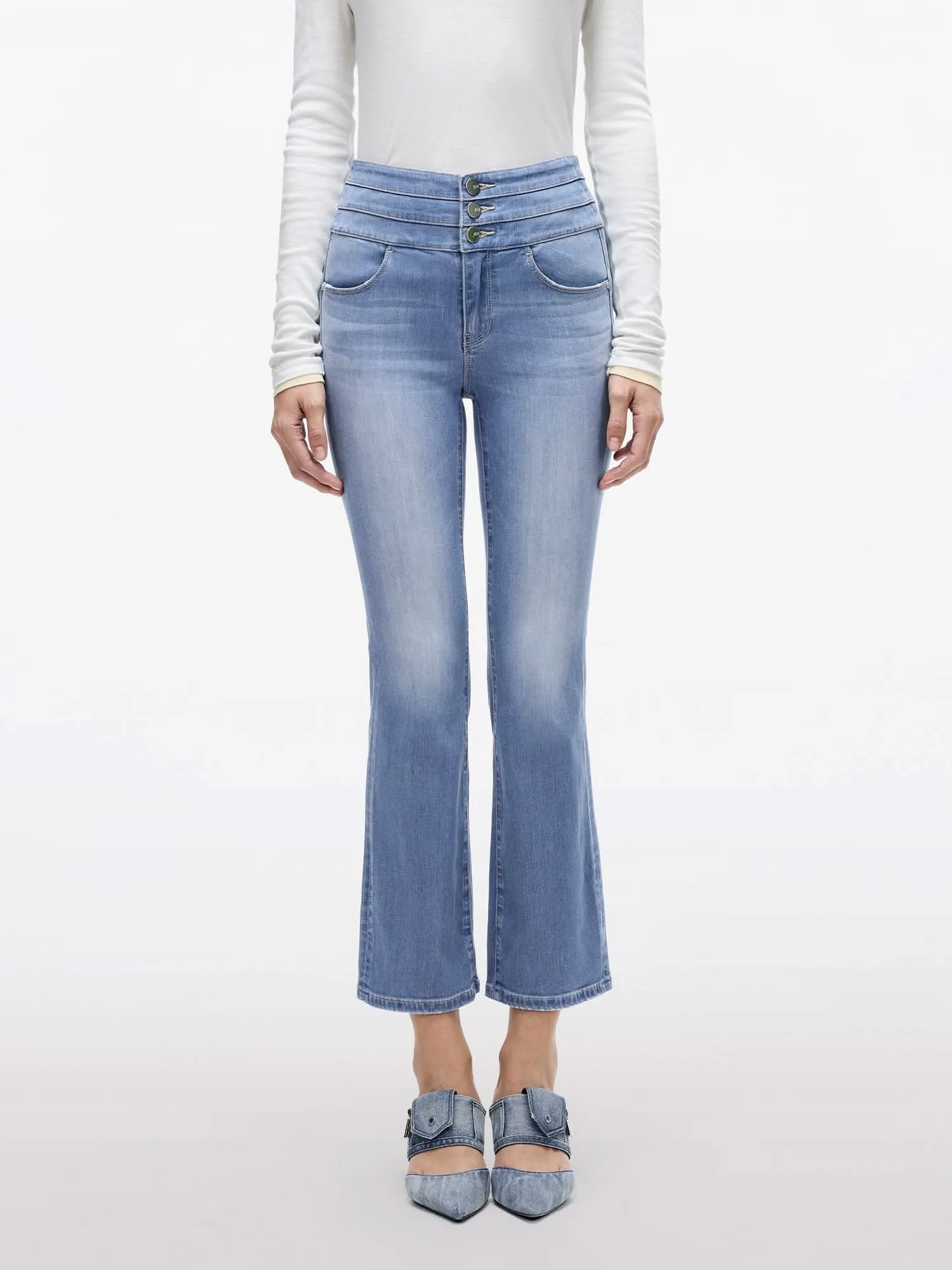 High Waisted Flared Jeans-BLUE ATTACK