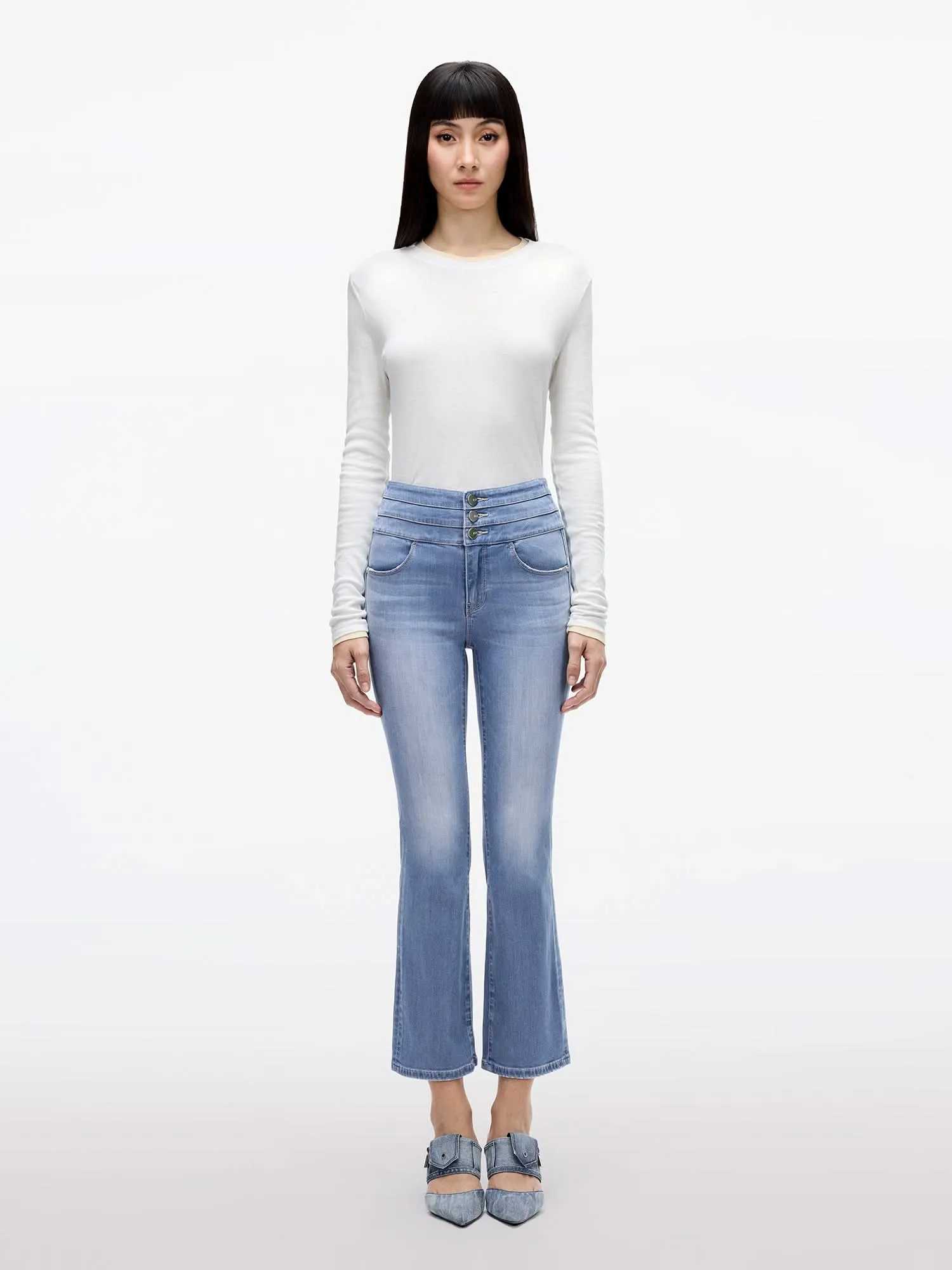 High Waisted Flared Jeans-BLUE ATTACK