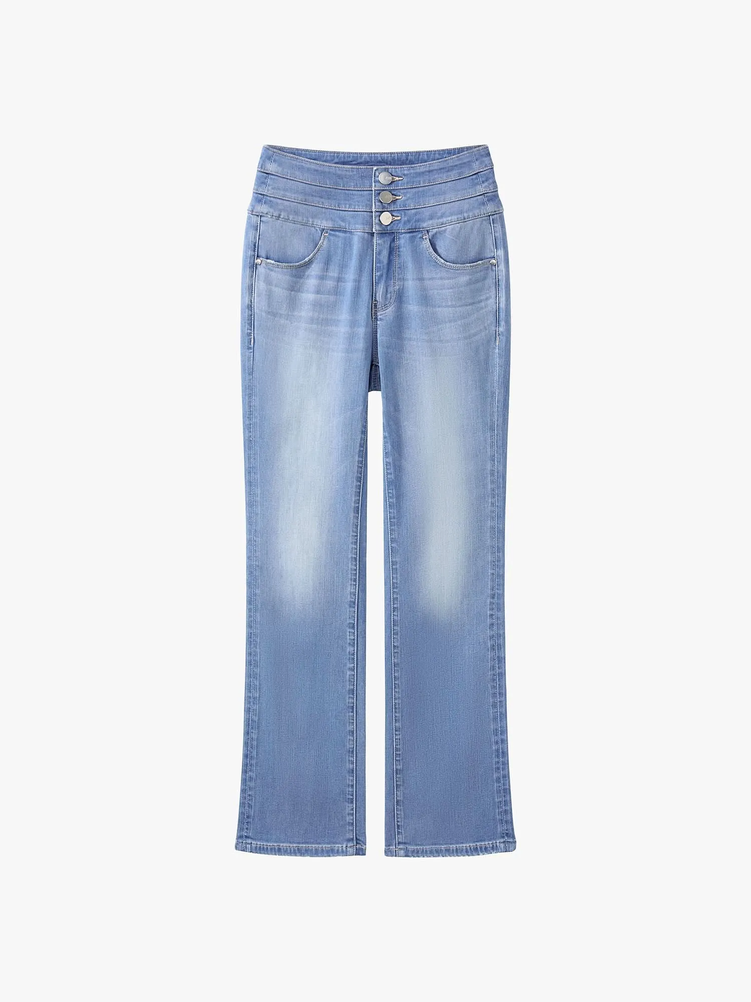 High Waisted Flared Jeans-BLUE ATTACK
