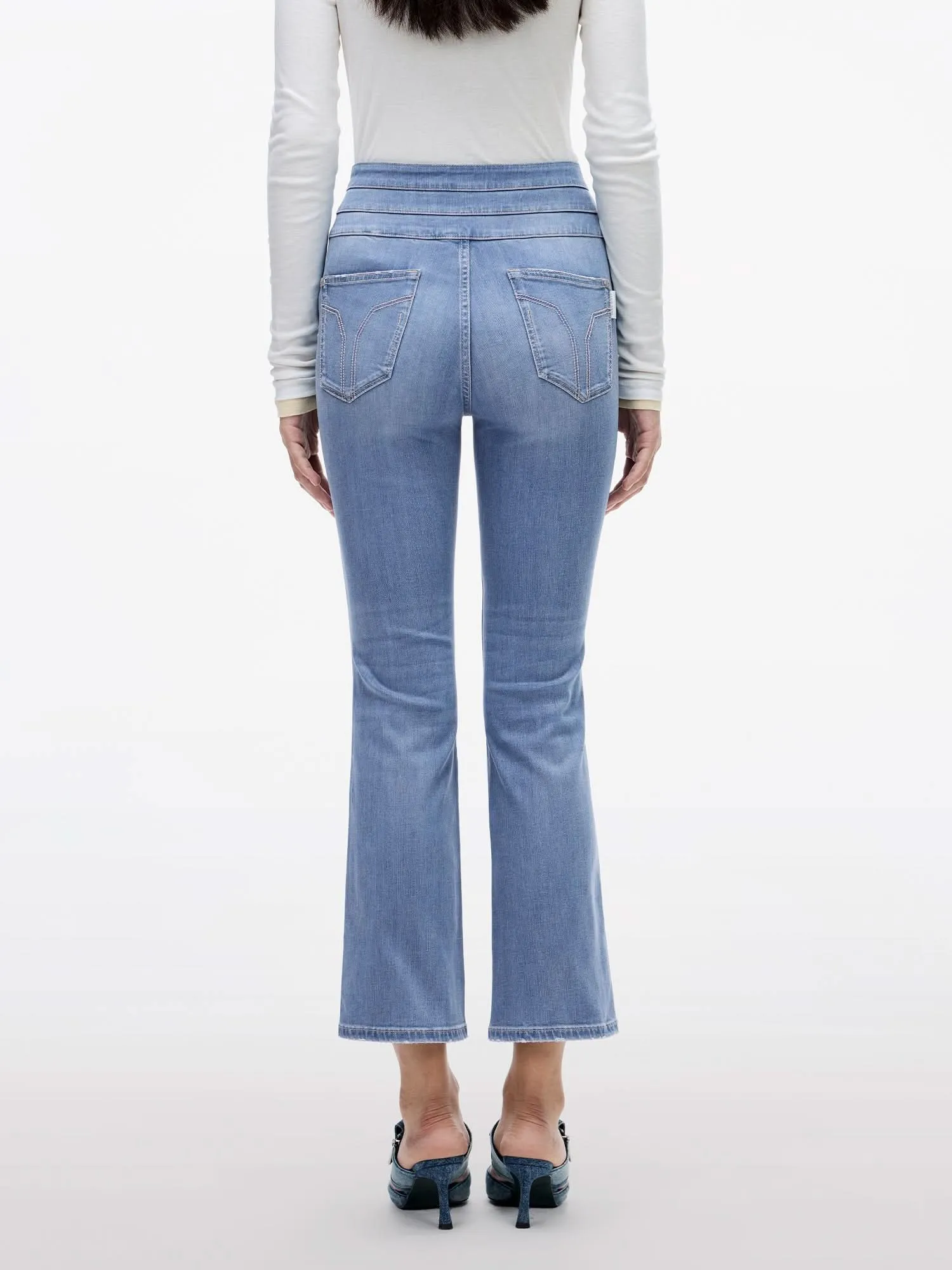 High Waisted Flared Jeans-BLUE ATTACK