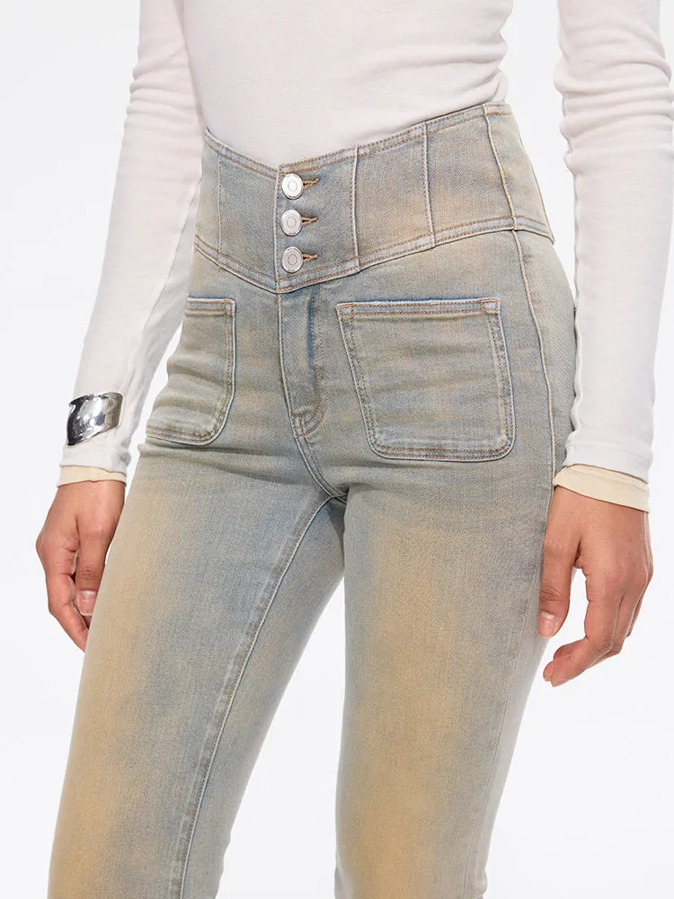 High Waisted Flared Jeans-GLENDA PLUS 5