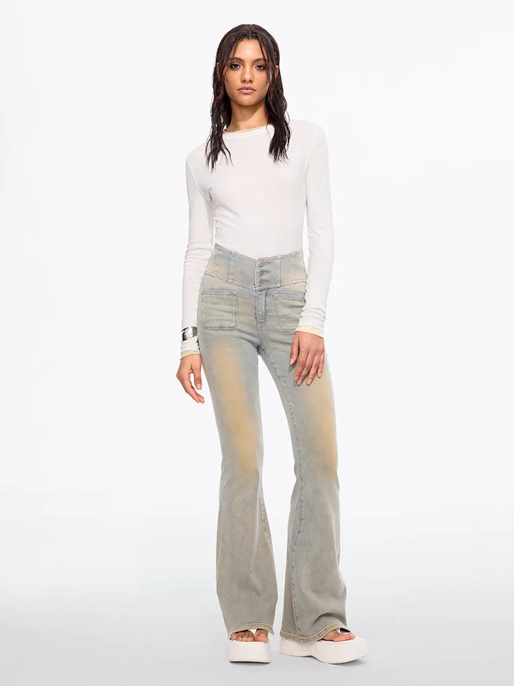 High Waisted Flared Jeans-GLENDA PLUS 5