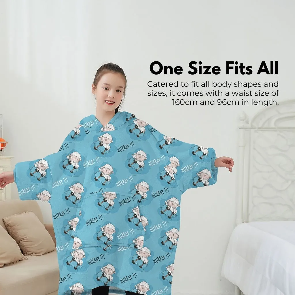 Hoodie Blanket (Kids Sheep light blue )
