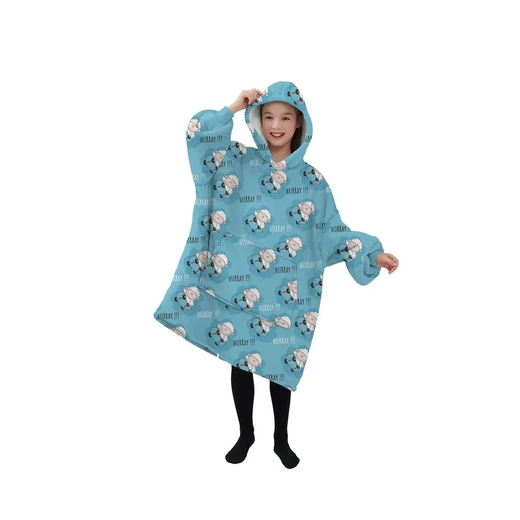 Hoodie Blanket (Kids Sheep light blue )