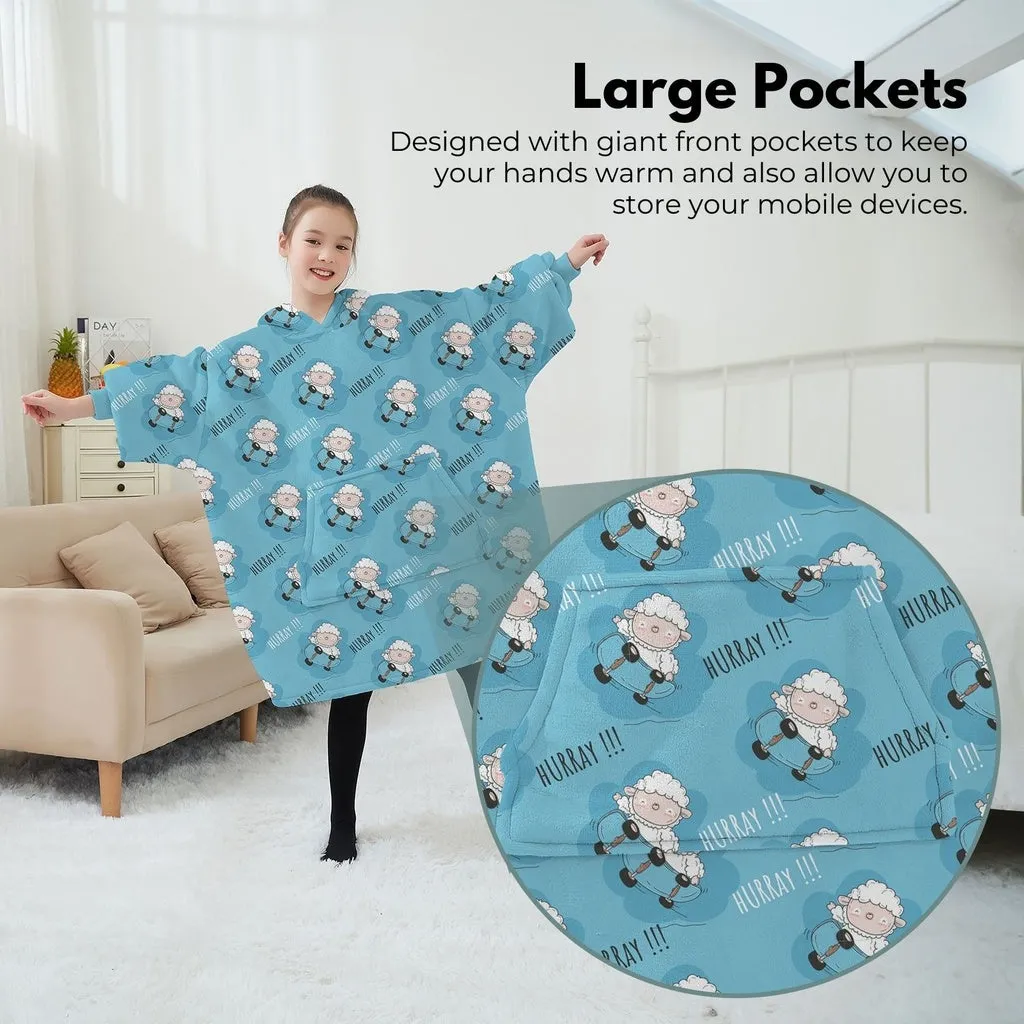 Hoodie Blanket (Kids Sheep light blue )
