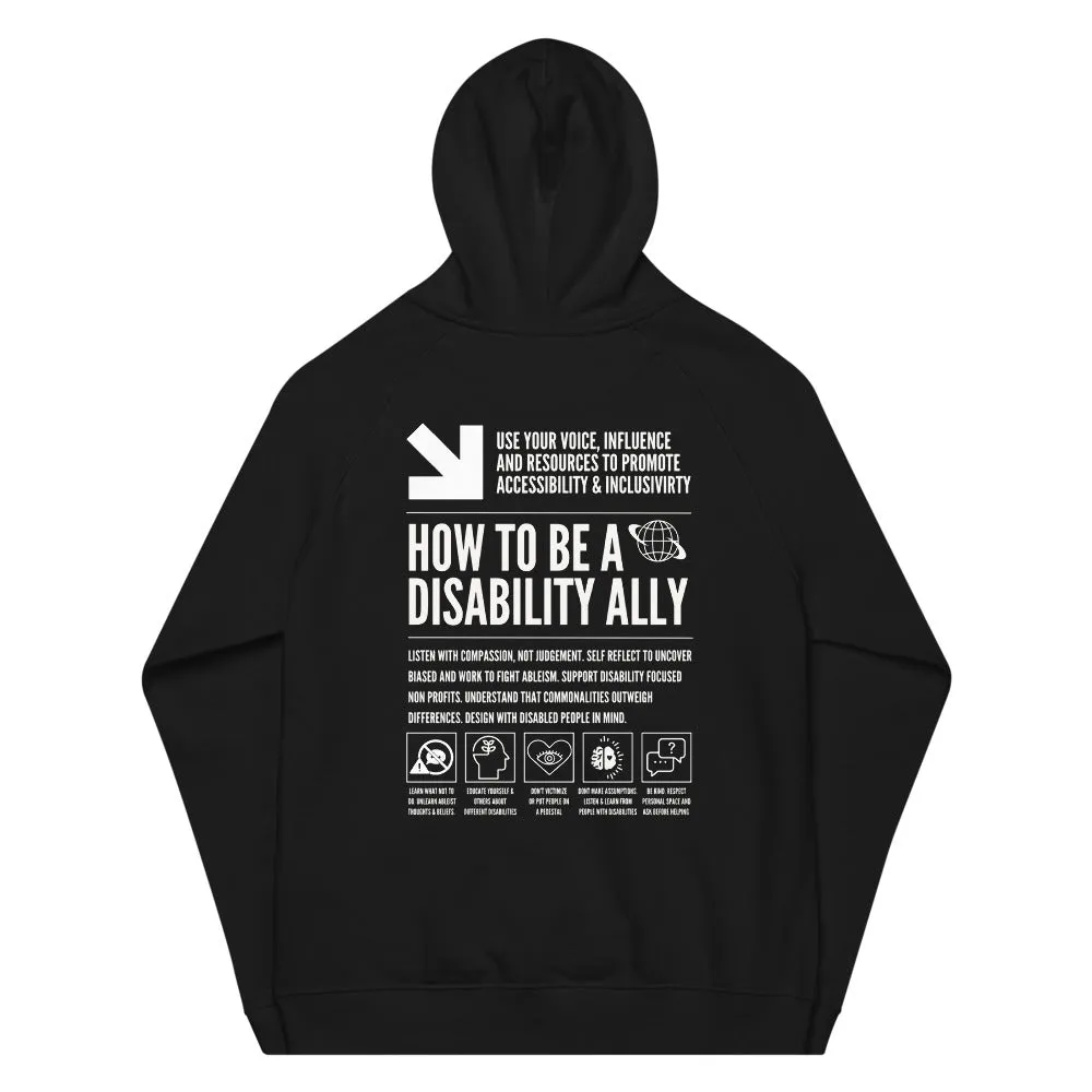 How to be a Disability Ally Black Graphic Sweatshirt Allyship Eco Raglan Hoodie