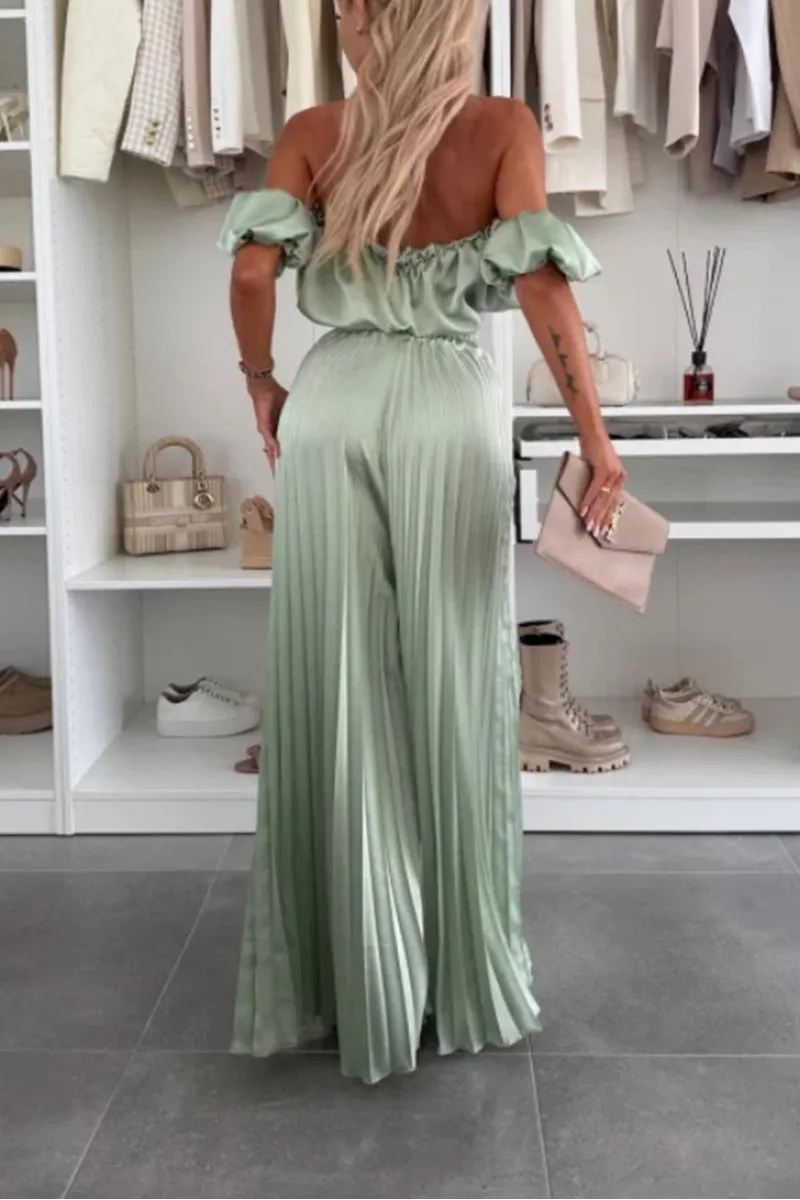 HUZ1149 Ruffle Bandeau & Wide-Leg Pant Set