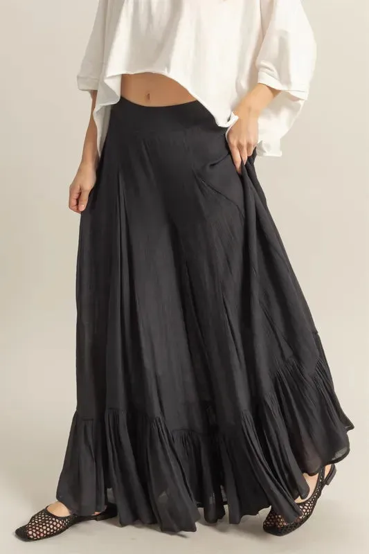 HYFVE Black High-Waist Ruffle Flared Wide Leg Pants