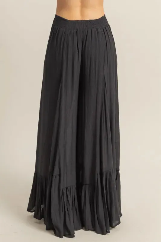 HYFVE Black High-Waist Ruffle Flared Wide Leg Pants