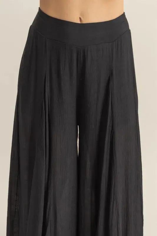 HYFVE Black High-Waist Ruffle Flared Wide Leg Pants