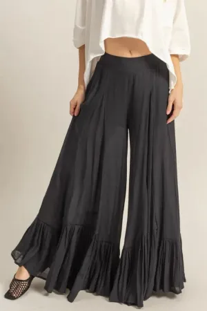 HYFVE Black High-Waist Ruffle Flared Wide Leg Pants