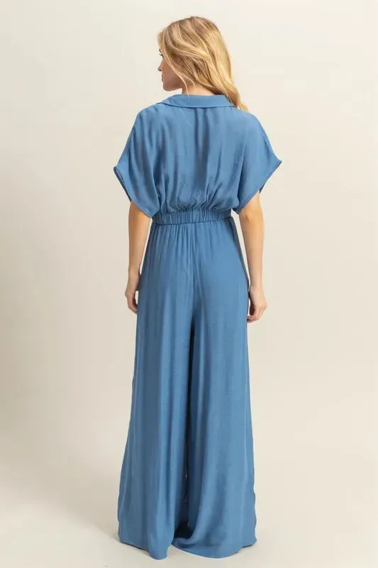 HYFVE Blue Kimono Sleeve Crop Top and Wide Leg Pants Set
