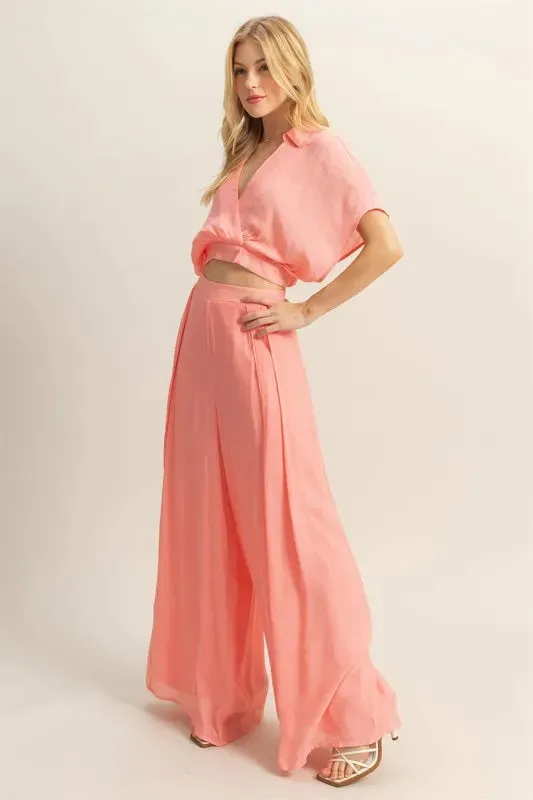 HYFVE Kimono Sleeve Crop Top and Wide Leg Pants Set