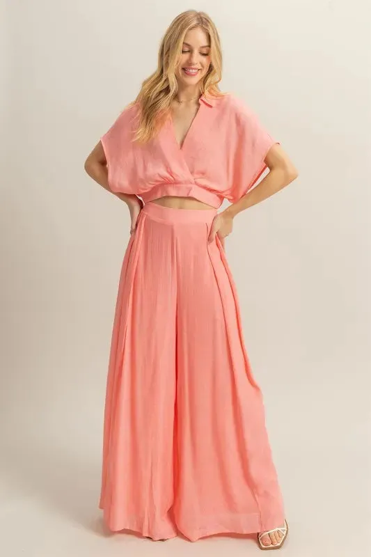 HYFVE Kimono Sleeve Crop Top and Wide Leg Pants Set