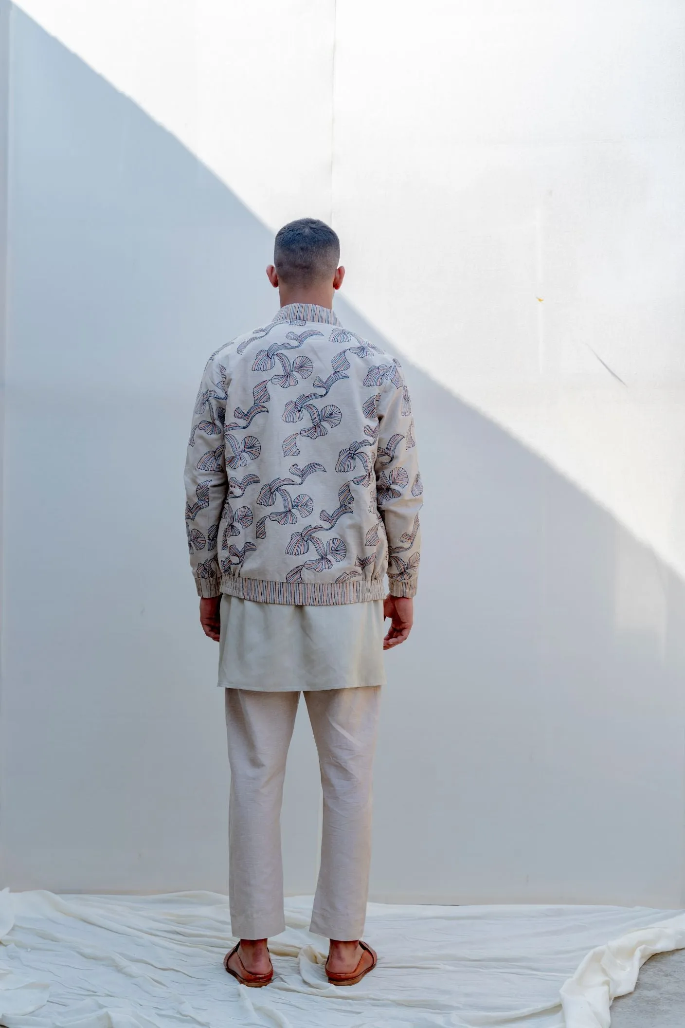 I & YOU- Beige Abstract Embroidered Jacket With Kurta Set
