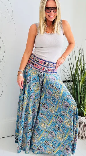 Indian silk palazzo pants blue/ yellow