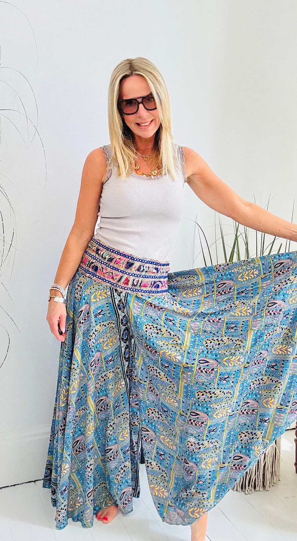Indian silk palazzo pants blue/ yellow