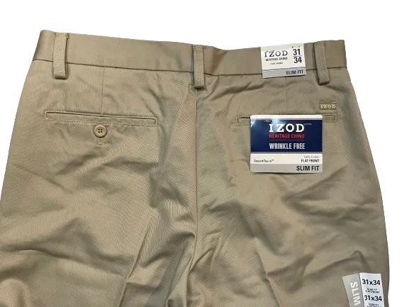IZOD American Chino Flat Front Slim Fit Beige