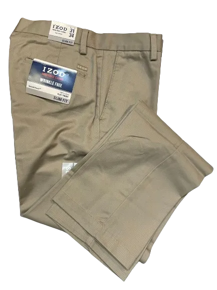 IZOD American Chino Flat Front Slim Fit Beige