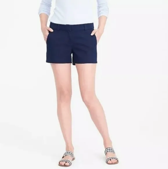J. Crew Chino Shorts Flat Front Classic Preppy Cotton Blue 2.5&quot; inseam size 4