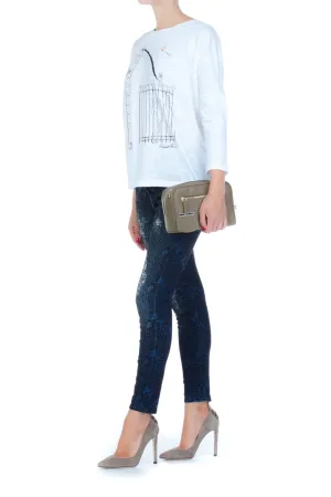 Jeans a Vita Alta Stampa Floreale