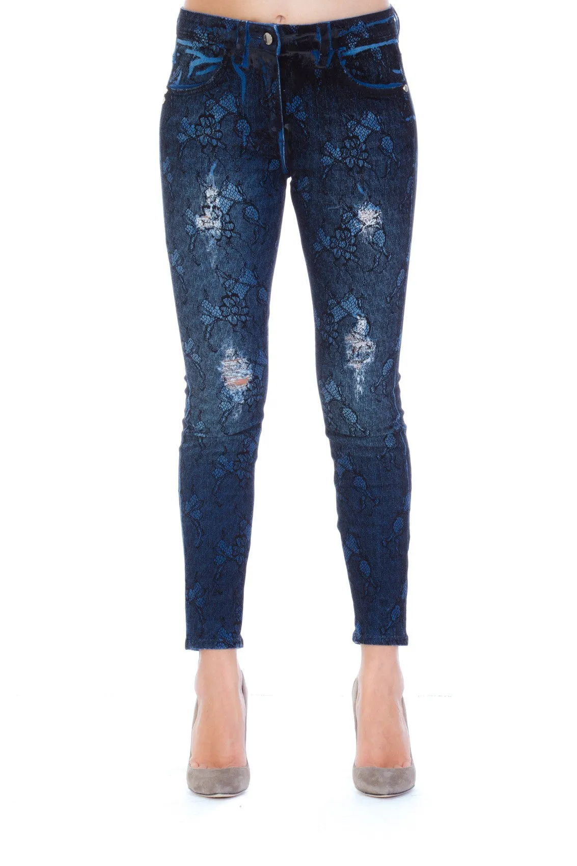 Jeans a Vita Alta Stampa Floreale