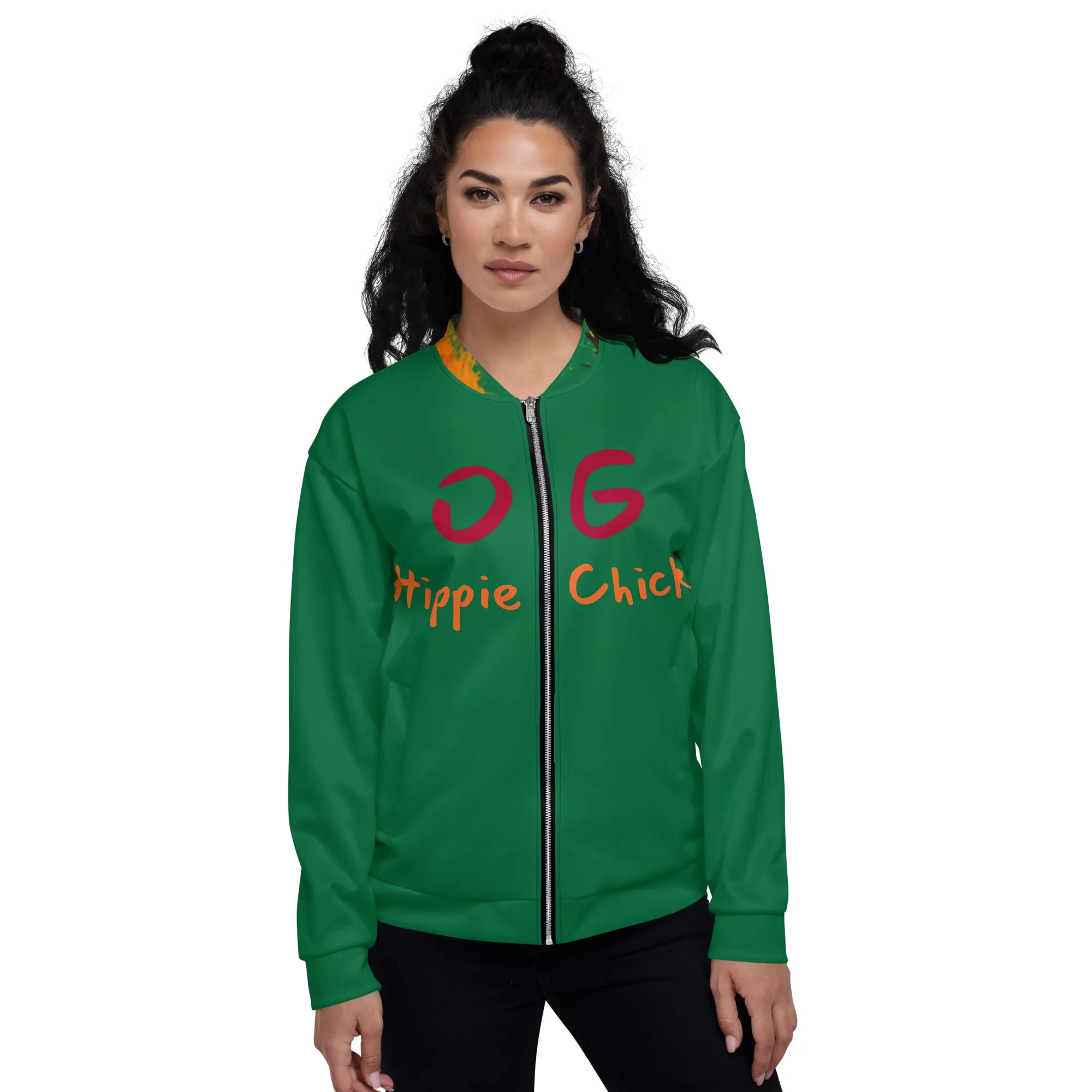 Jewel Bomber Jacket - OG Hippie Chick (large Lion on back)