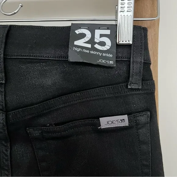 [joe’s jeans] high rise skinny ankle coated jeans black 25