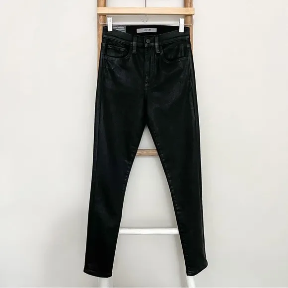 [joe’s jeans] high rise skinny ankle coated jeans black 25