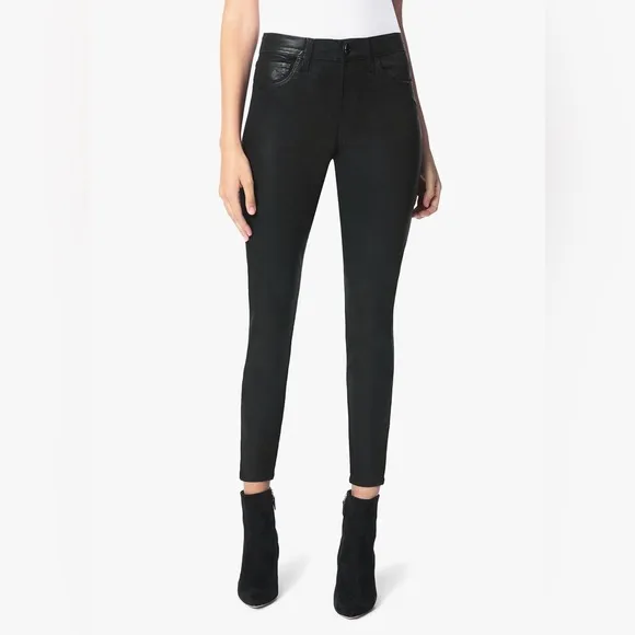 [joe’s jeans] high rise skinny ankle coated jeans black 25