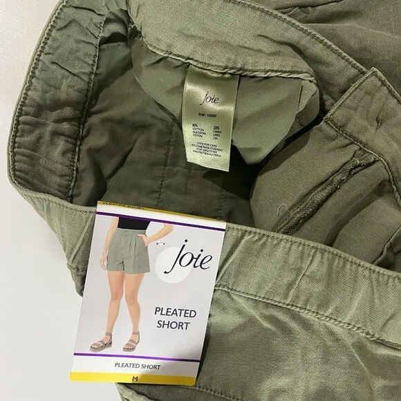 Joie Pleated Shorts Size Medium Faded Cactus Green Linen Chino High Rise JE3364