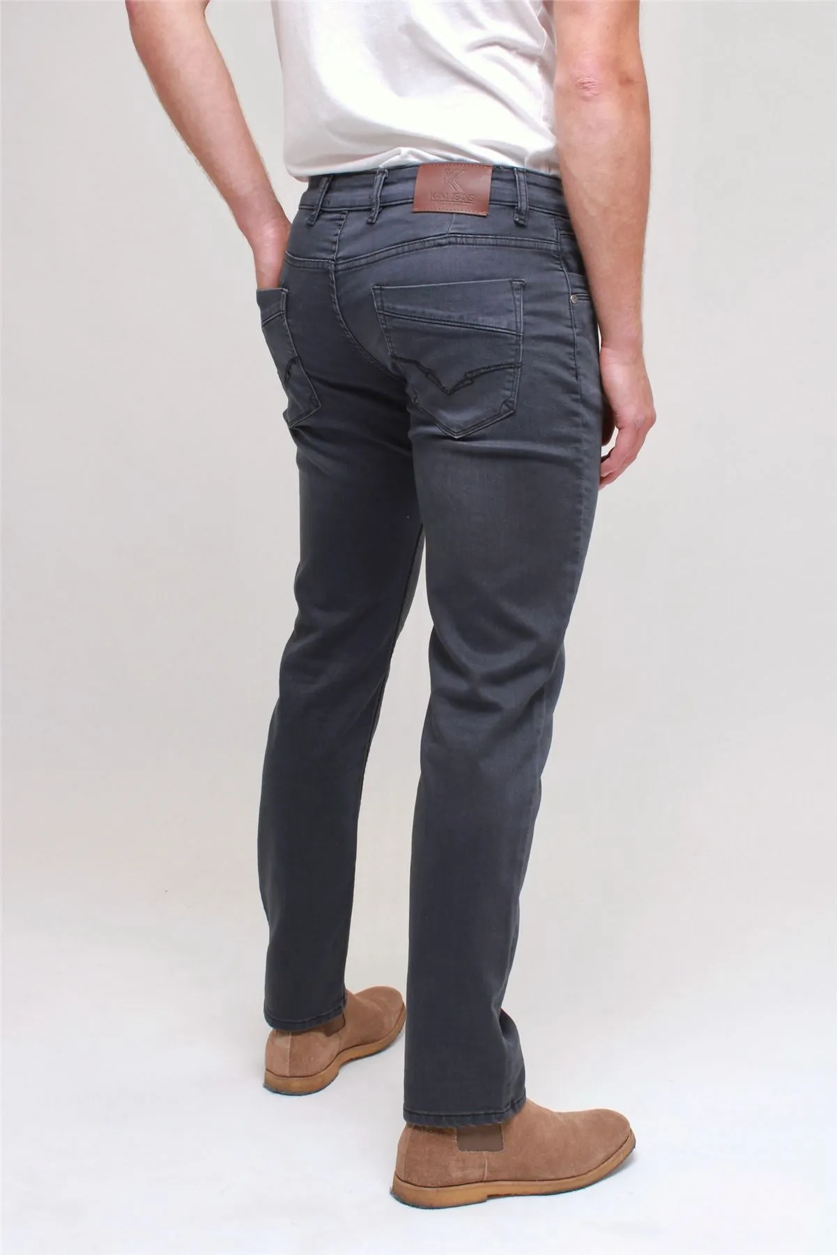 KAM Knitted Regular Fit Jeans For Men in Charcoal, 40W to 60W