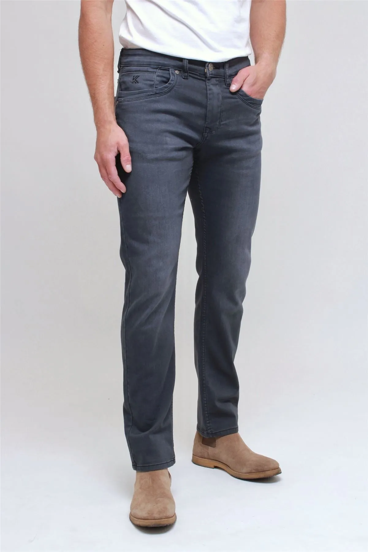 KAM Knitted Regular Fit Jeans For Men in Charcoal, 40W to 60W