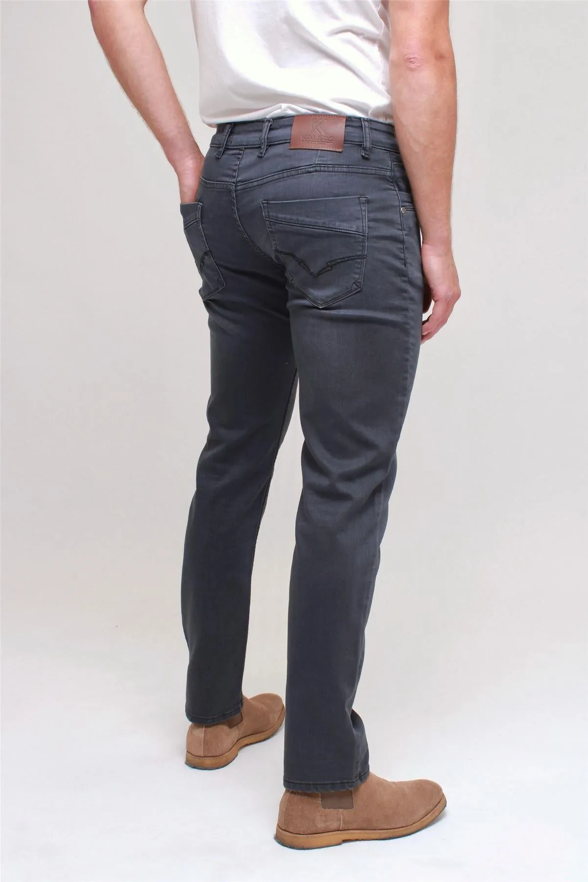 KAM Knitted Regular Fit Jeans For Men in Charcoal, 40W to 60W