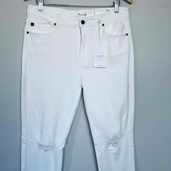 KanCan High Rise Super Skinny Size 31 Jeans White Raw Hem Busted Knees NWT